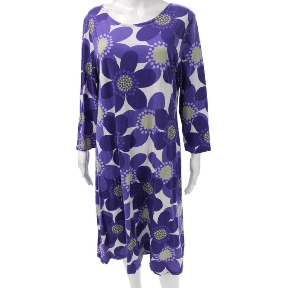 Ratia Womens Purple Floral Shift Dress Long Sleeve Midi Size L
